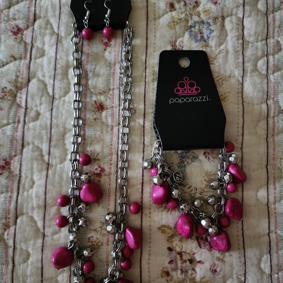 Paparazzi Practical Paleo Pink Stone Bracelet and Necklace Set - Picture 4 of 6